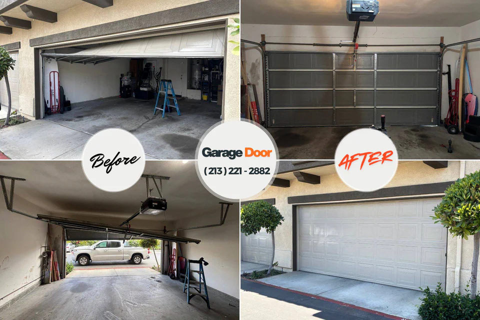 Before and after: garage door repair Delhi, LA